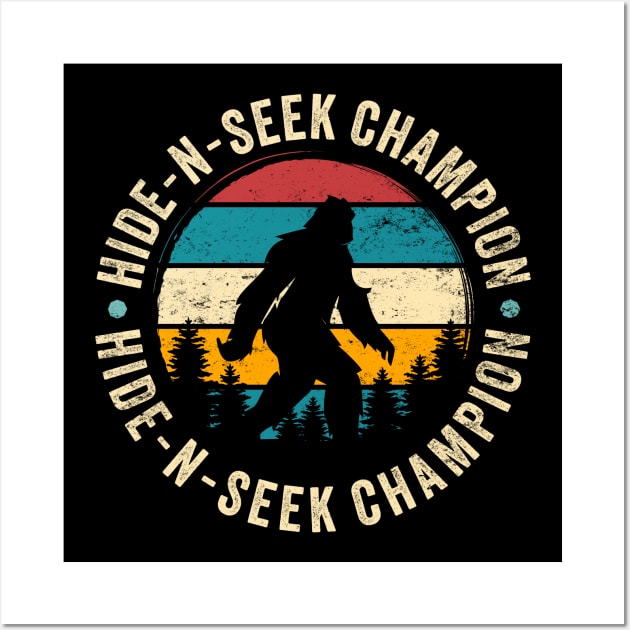 Hide and Seek Champion: Funny Vintage-Inspired Bigfoot Silhouette Wall Art by TwistedCharm